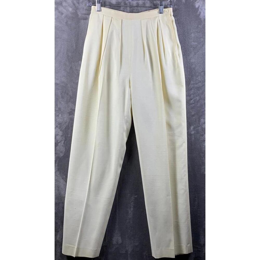 Vintage 80s Women's Lilli Ann Cream Silk Wide Leg Pleated High-Waist Pants (726)